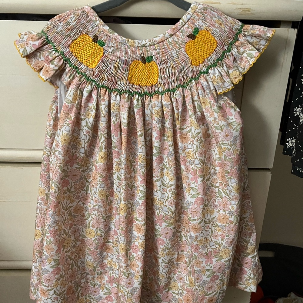Adorable Floral Kids Dress with Pumpkin Embroidery